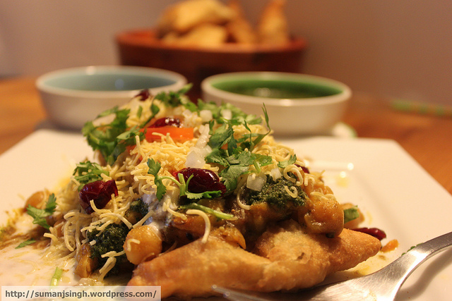 Order Samosa Chaat food online from Chaats Cuisine store, Fairfield on bringmethat.com