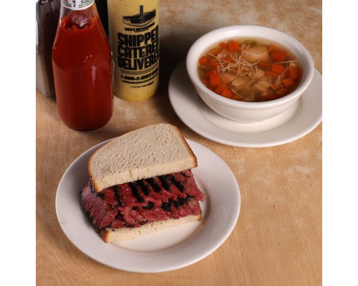Order 1/2 Sandwich with Chicken Noodle Soup food online from Katz's delicatessen store, New York on bringmethat.com