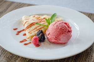 Order Warm Apple Crepes with Raspberry Sorbet food online from Rice Factory store, Milltown on bringmethat.com