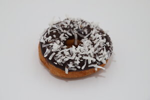 Order Vanilla Cake Chocolate Icing with Coconut food online from Glazed Grinders store, Albuquerque on bringmethat.com