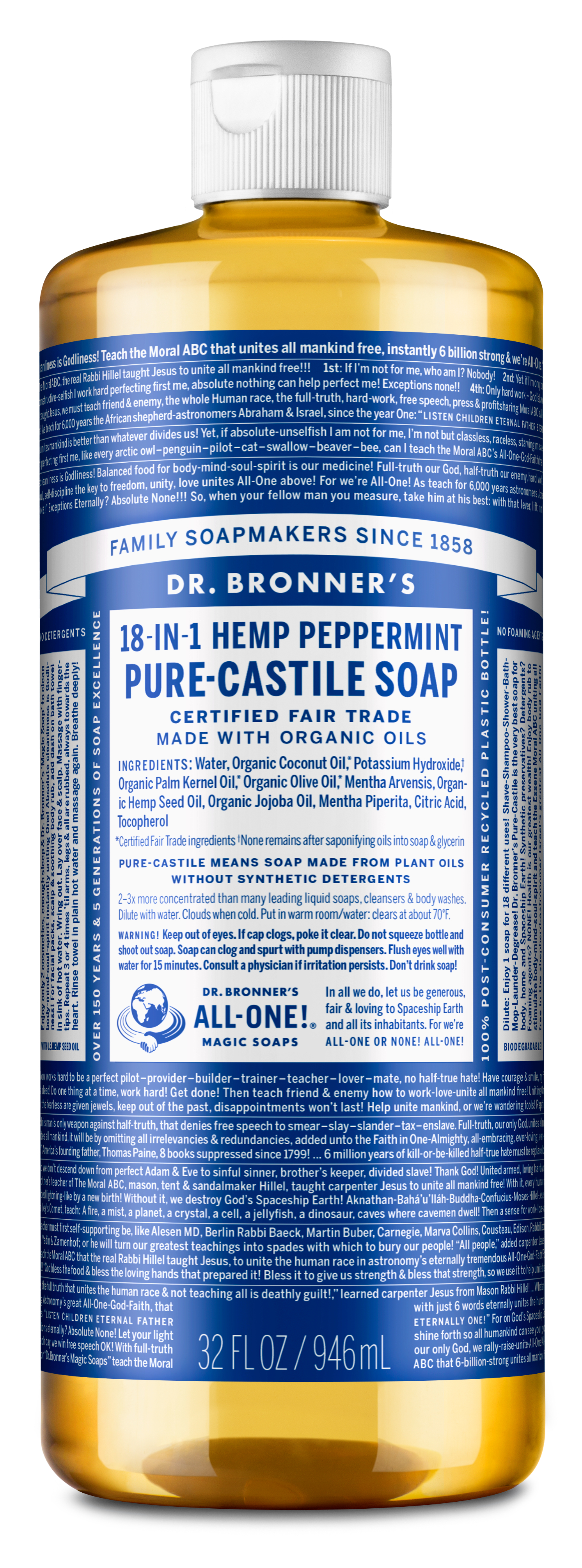 Order Dr. Bronner's Peppermint Pure-Castile Soap, 32 fl oz food online from Rite Aid store, REEDLEY on bringmethat.com