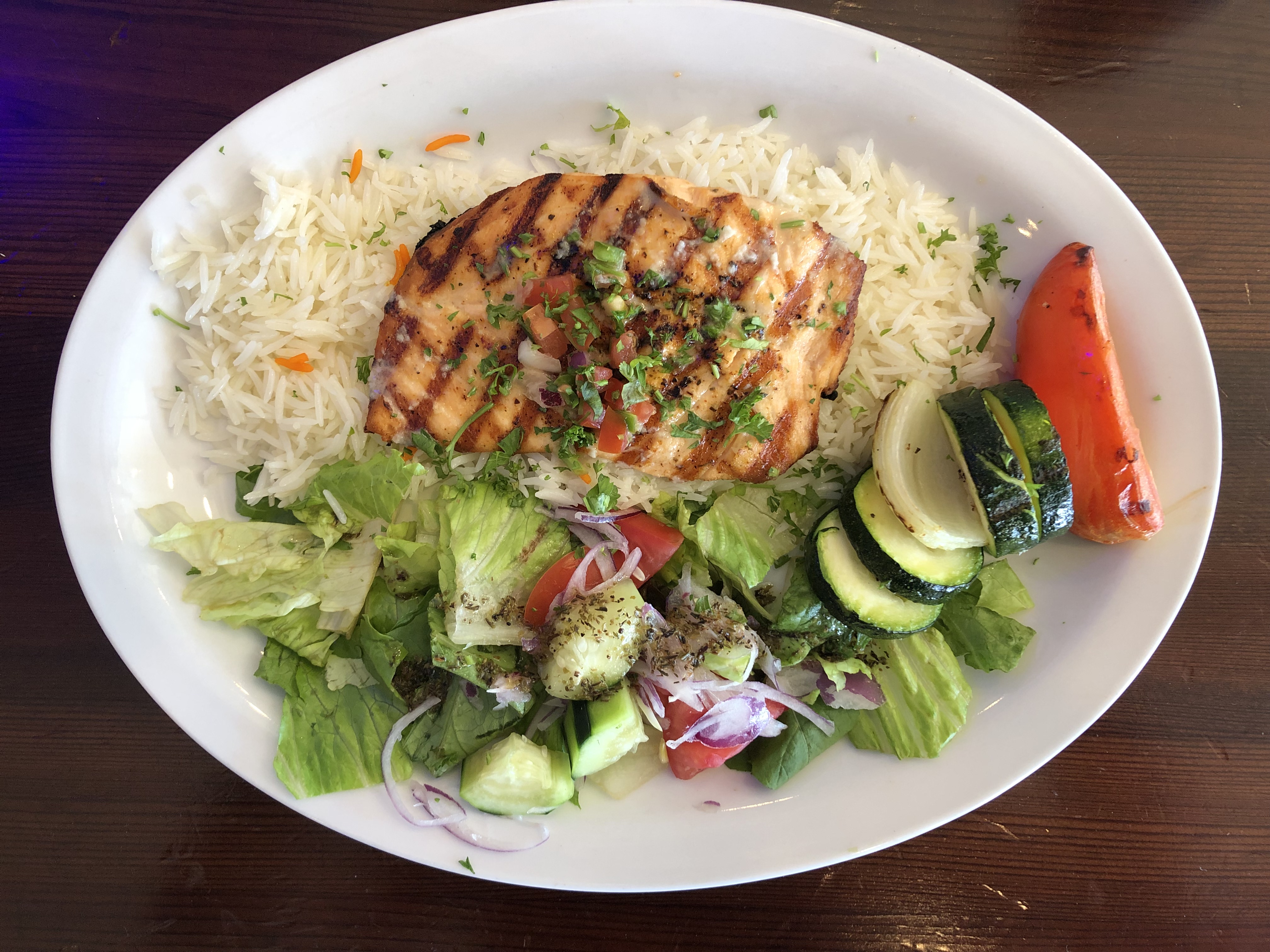 Order Grilled Salmon Plate food online from Off The Boat Fish Grill store, Tustin on bringmethat.com