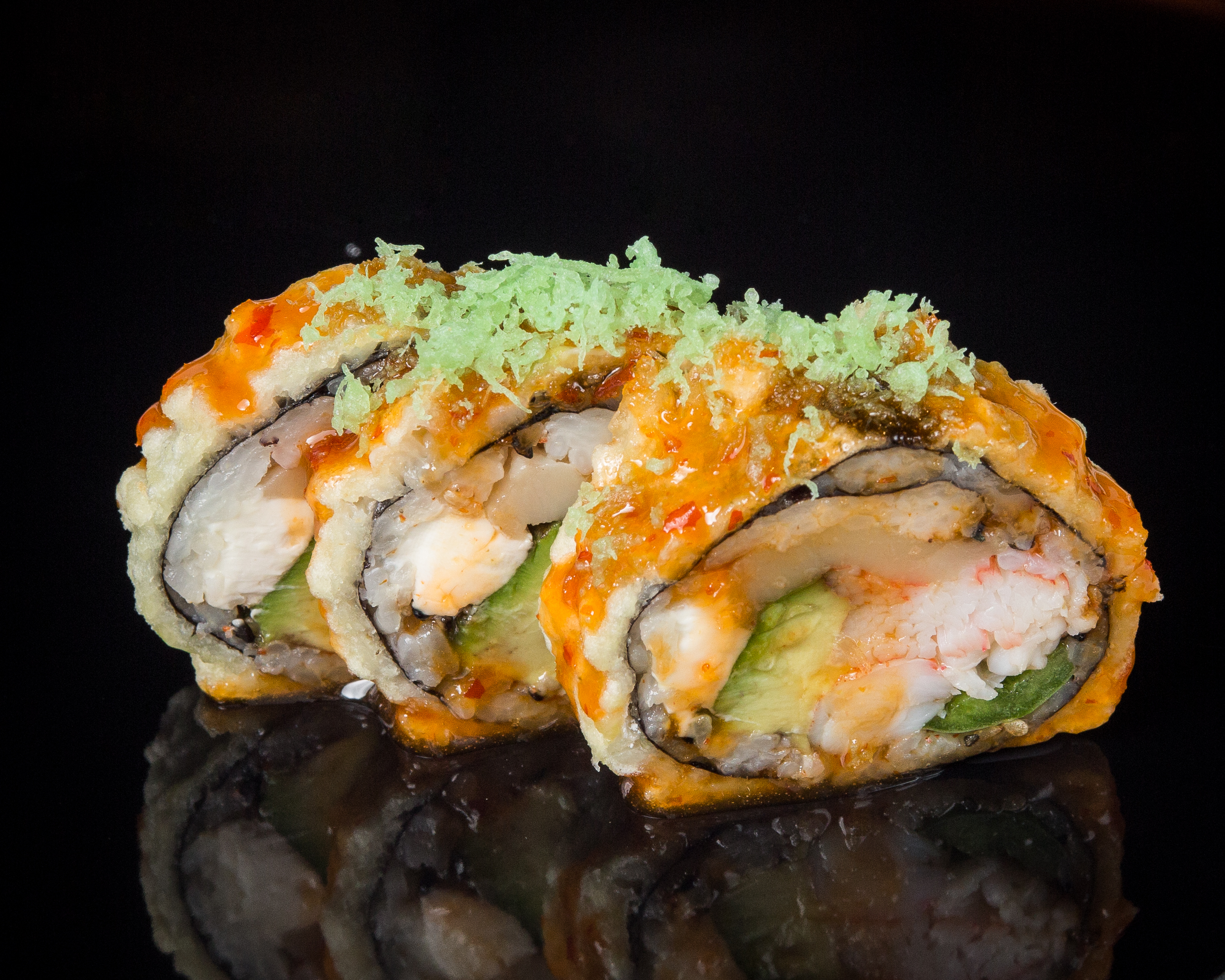 Order 3 Piece Fire Roll food online from Sushi Sakura Express store, Houston on bringmethat.com