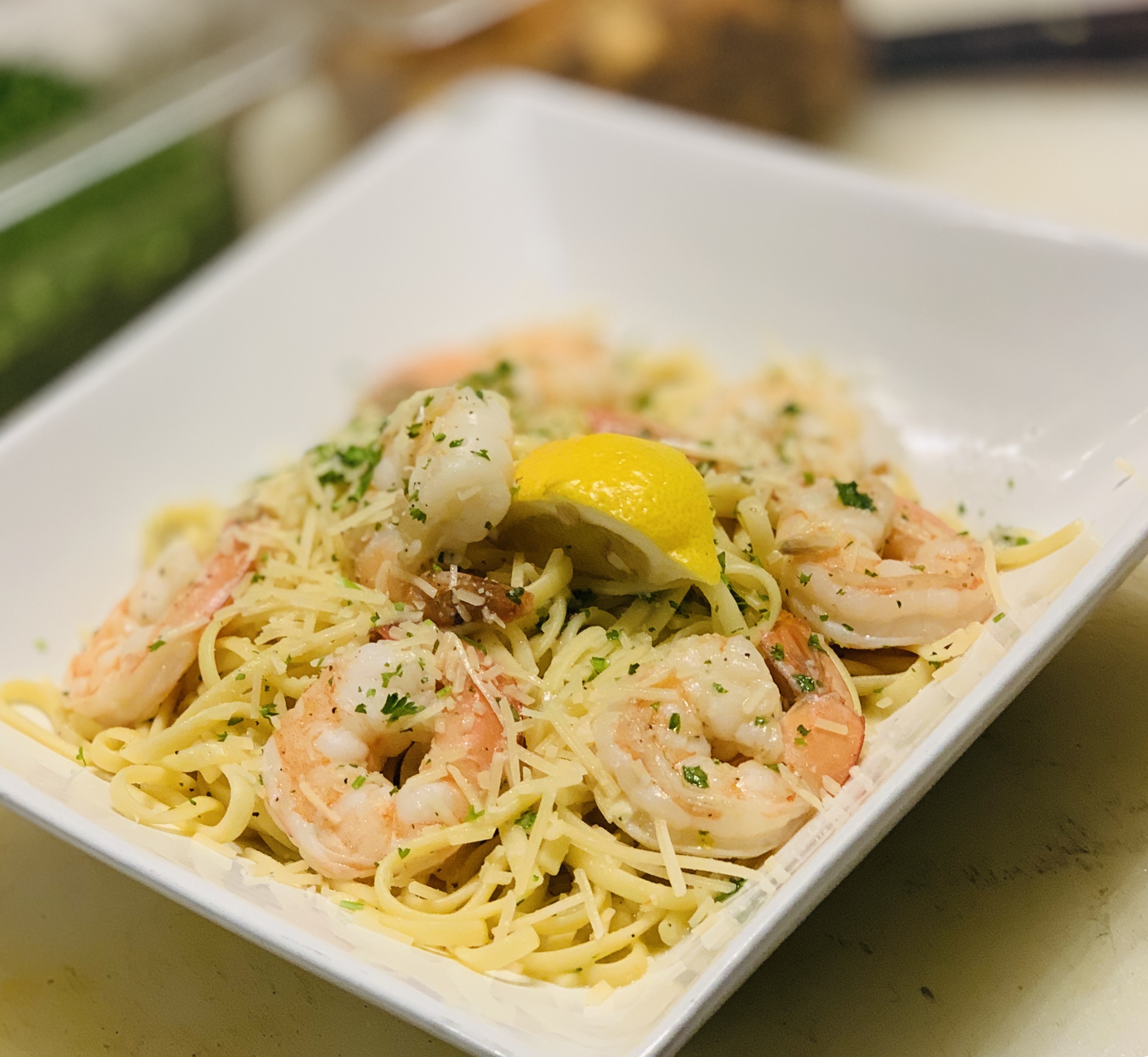 Order Garlic Prawns Linguine Pasta food online from Anchors Fish & Chips And Seafood Grill store, San Jose on bringmethat.com
