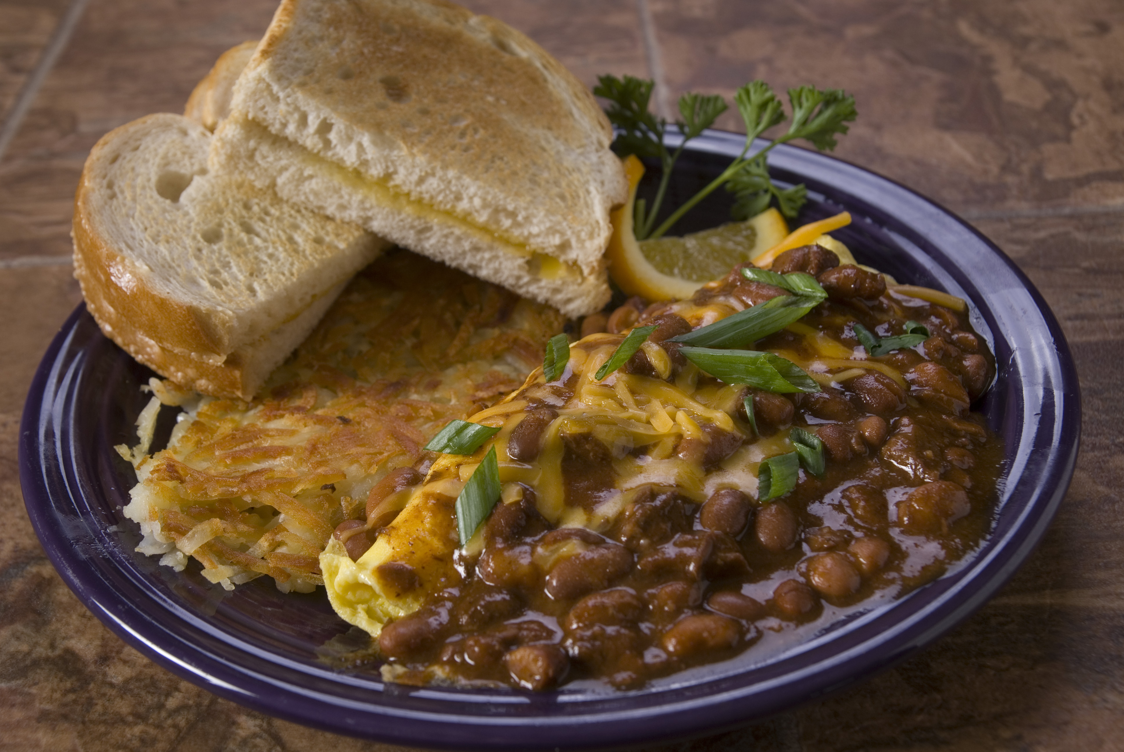 Order Chili Cheese Omelette food online from Brothers Family Restaurant store, San Diego on bringmethat.com