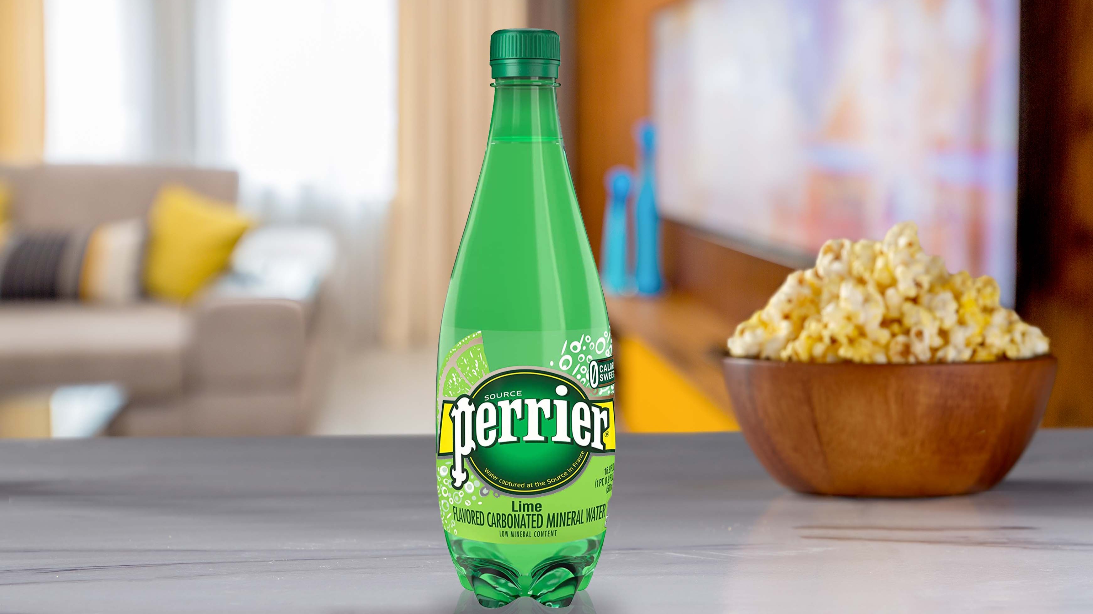 Order 16.9oz Perrier Lime Flavored Carbonated Mineral Water food online from Harkins Theatres Chino Hils 18 store, Chino Hills on bringmethat.com