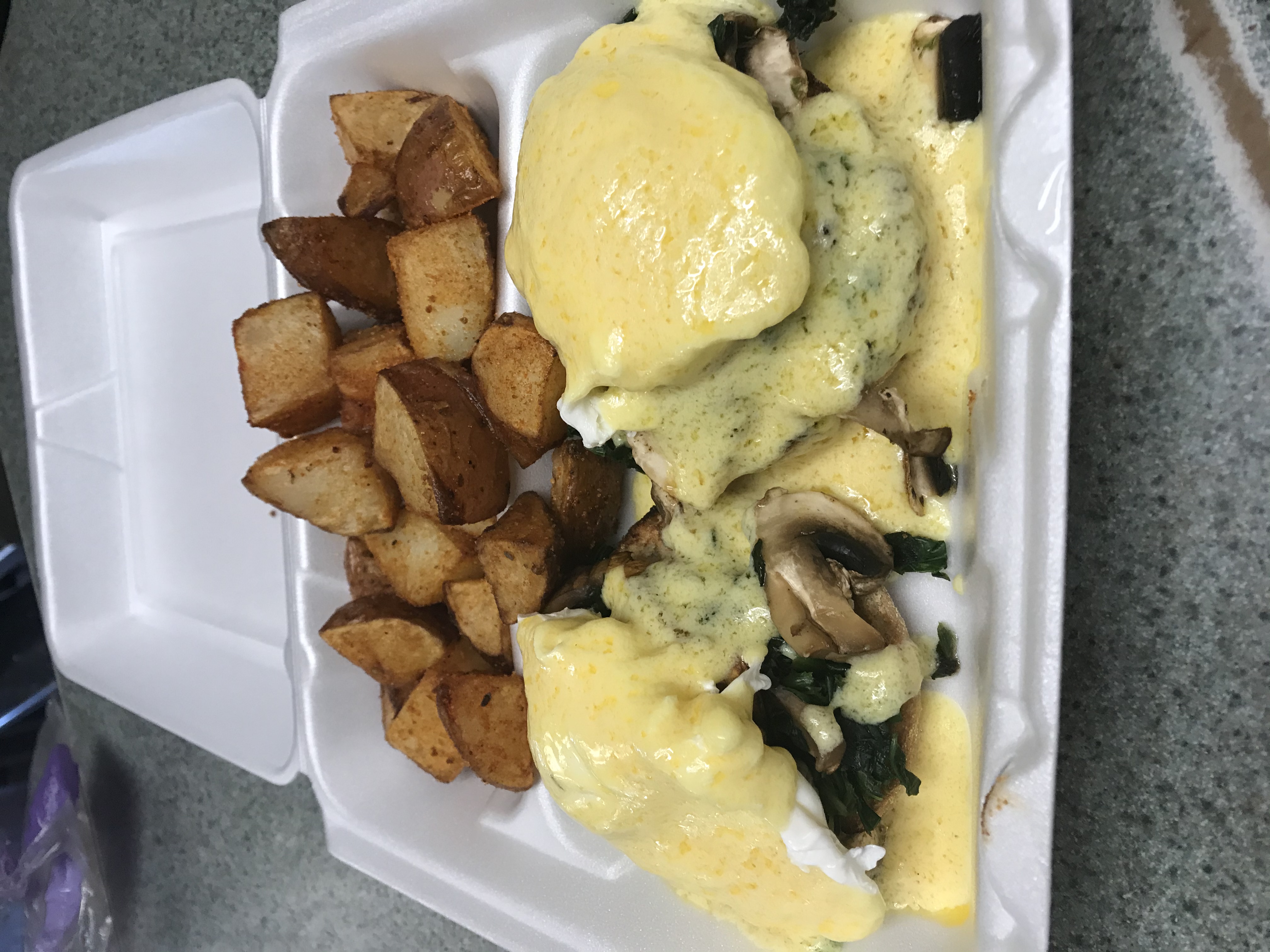 Order Spinach and Mushroom Benedict food online from Granite Street Cafe store, Quincy on bringmethat.com