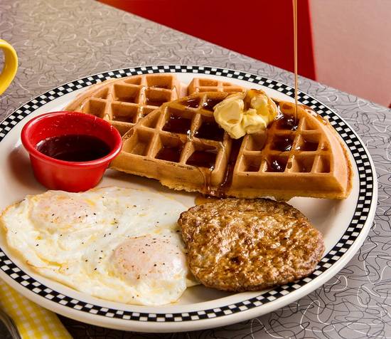 Order BELGIAN WAFFLE COMBO food online from Cahill Diner store, Inver Grove Heights on bringmethat.com