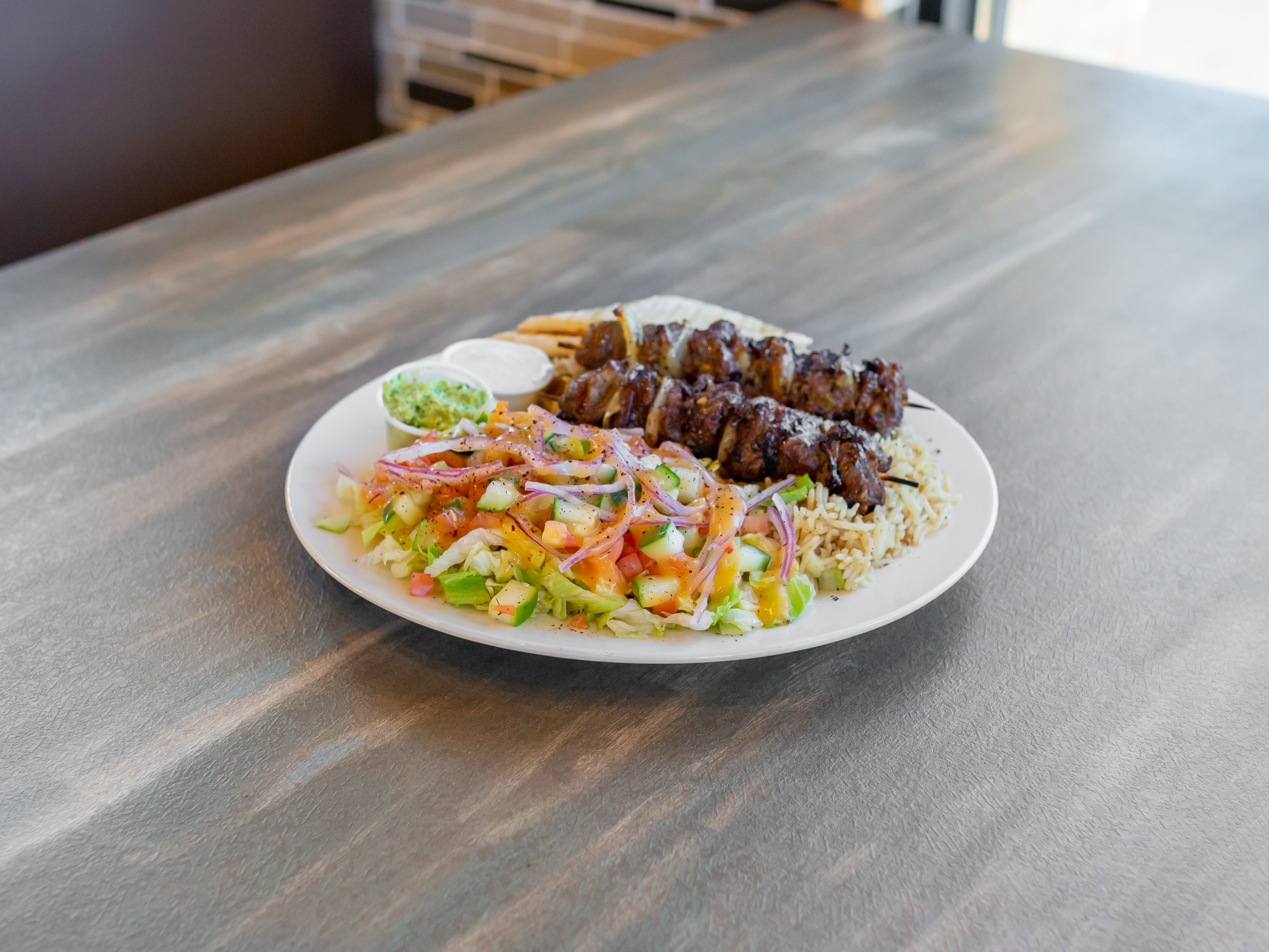 Order 5. Lamb Kabob Plate food online from Gyros & Kabobs store, Sachse on bringmethat.com