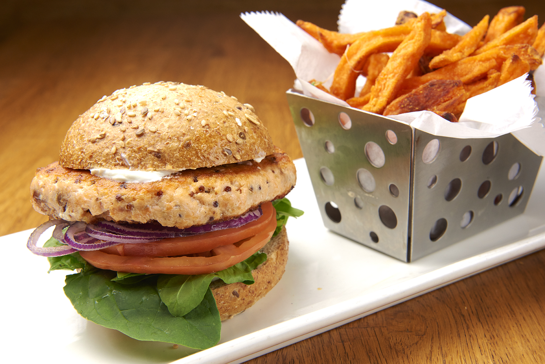 Order Salmon Burger food online from Gourmet Fit Kitchen store, Brooklyn on bringmethat.com