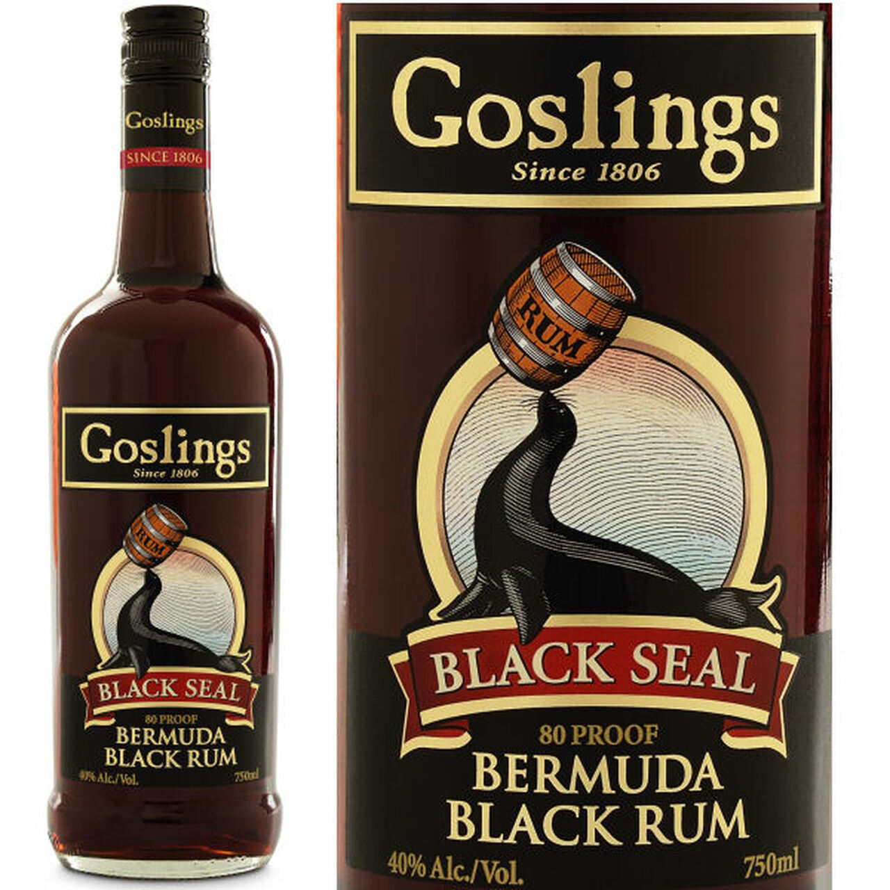 Order Goslings Rum Black Seal 80 Proof750 ml. food online from Village Wine & Spirits store, Ventura on bringmethat.com