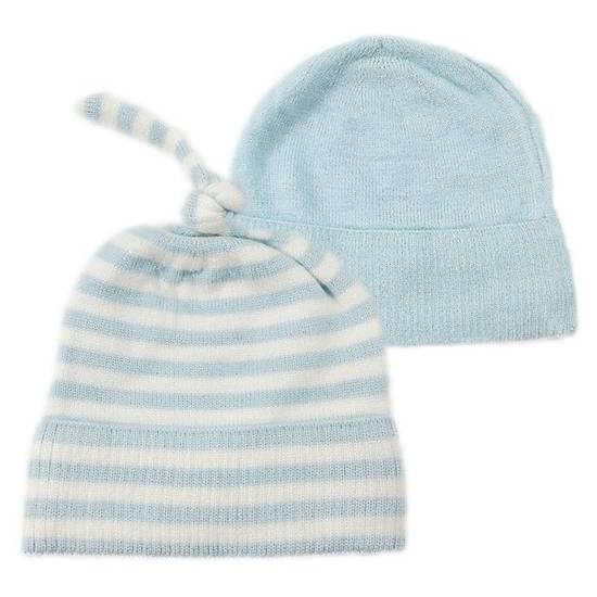 Order NYGB™ Newborn 2-Pack Striped Top Knot and Solid Knit Hats in Pastel Blue food online from Bed Bath & Beyond store, Lancaster on bringmethat.com