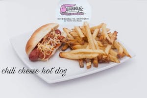 Order Hot Dog with Chili & Cheese food online from Bunny Onion Burgers store, Oklahoma City on bringmethat.com