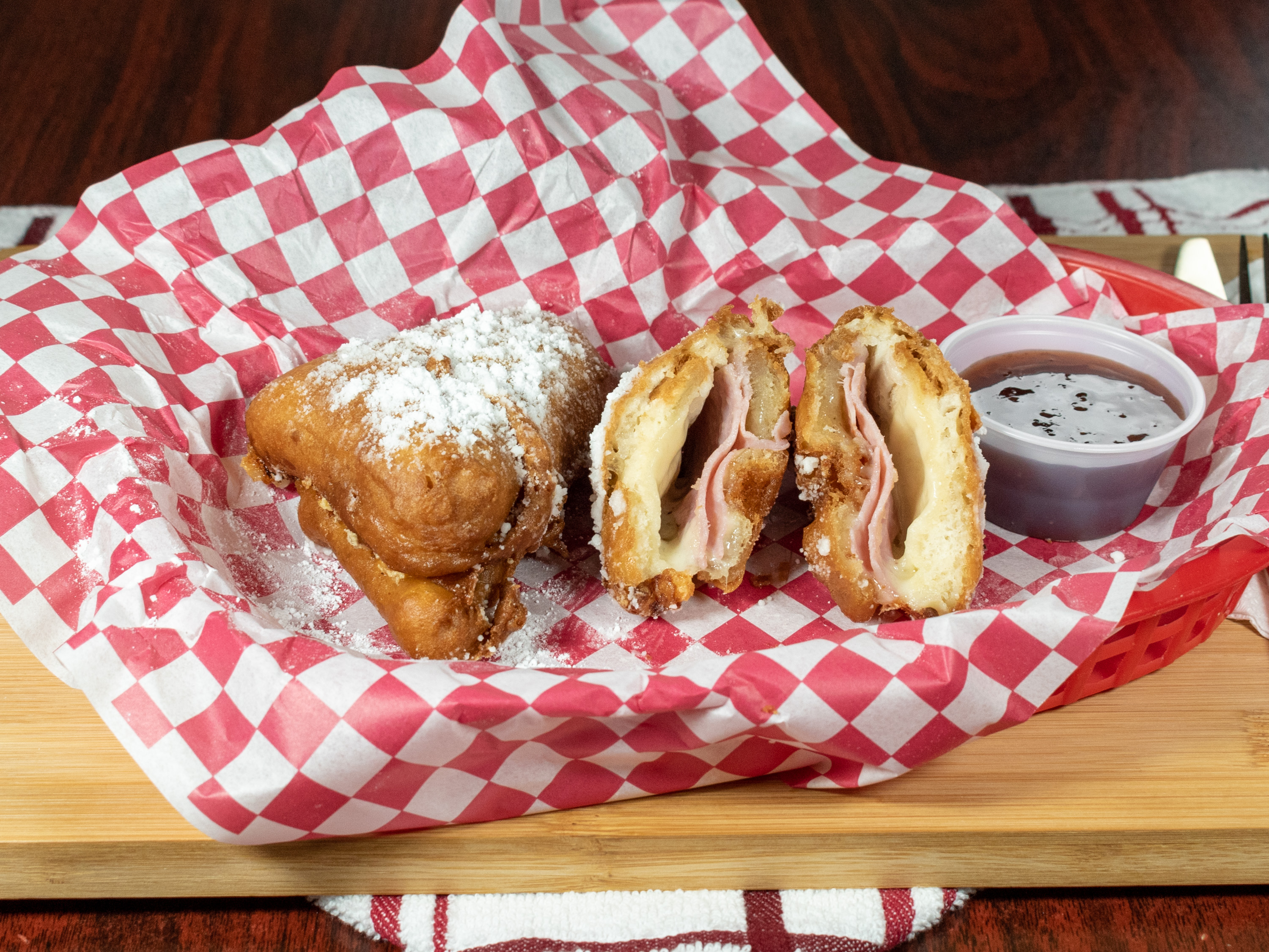 Order The Rogue Monte Cristo Sandwich food online from Bustas Burgers store, Crosby on bringmethat.com