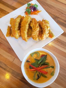 Order Mango Salmon with Red Curry food online from Cozy Thai Kc store, Kansas City on bringmethat.com