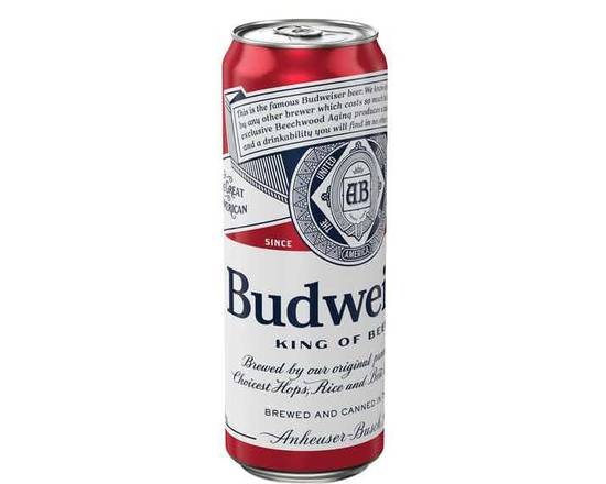 Order Budweiser Beer 25 fl oz. can (5% ABV) food online from Central Liquor Market store, Los Angeles on bringmethat.com