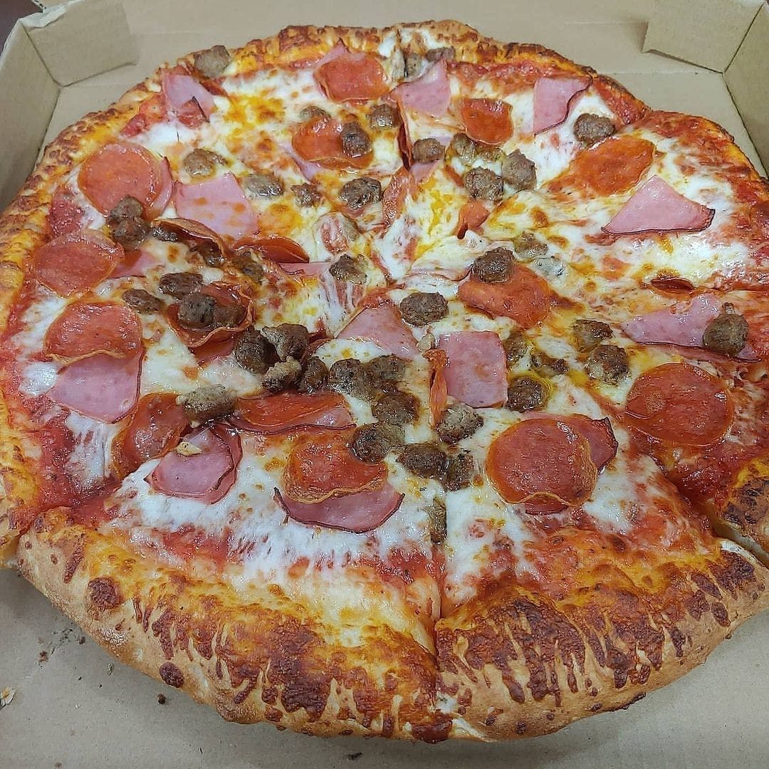 Order All Meat Pizza - Small (Serves1-2) food online from Marcello's Pizza and Pasta store, Riverside on bringmethat.com