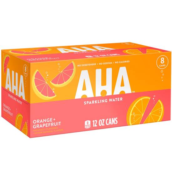Order AHA Sparkling Orange Grapefruit Flavored Water, 12 OZ Cans, 8 PK food online from Cvs store, SARATOGA on bringmethat.com