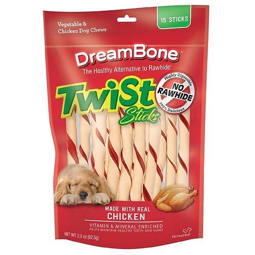 Order DreamBone Twist Sticks Rawhide Free Dog Chews, Made with Real Chicken - 0.19 oz x 15 pack food online from Walgreens store, San Bernardino on bringmethat.com