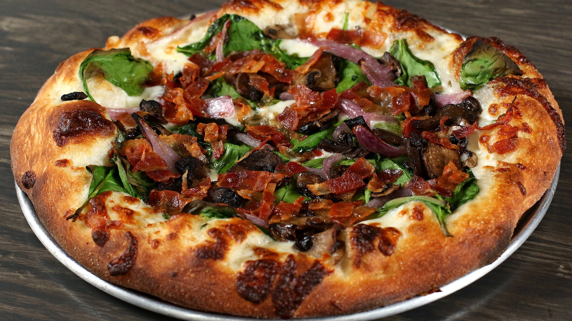 Order Bacon Spinach Mushroom Pizza food online from zpizza Tap Room store, La Jolla on bringmethat.com