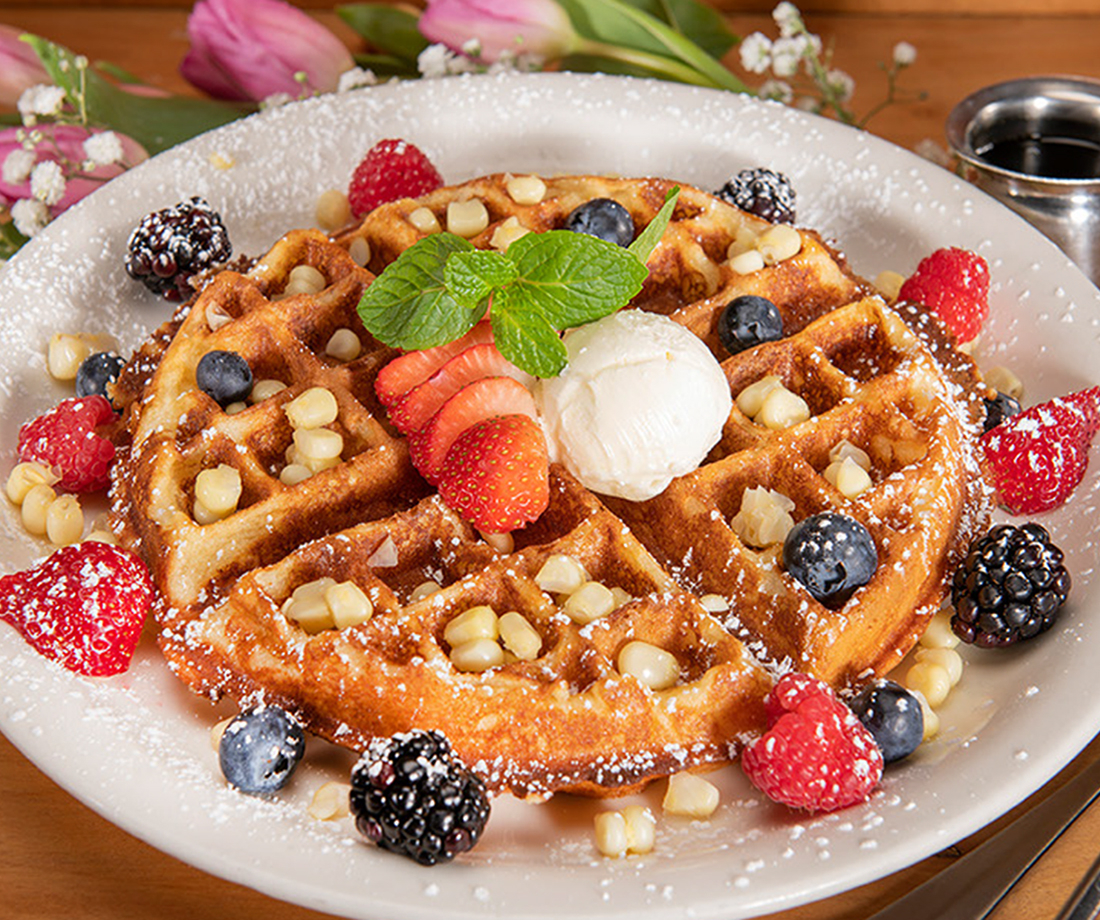 Order NEW! Fresh Corn Waffle – Gluten-Free food online from Urth Caffe store, Beverly Hills on bringmethat.com