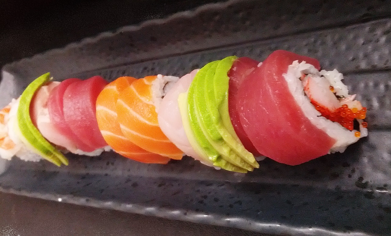 Order Scallop Rainbow  Roll food online from Kai Japanese Restaurant store, San Jose on bringmethat.com
