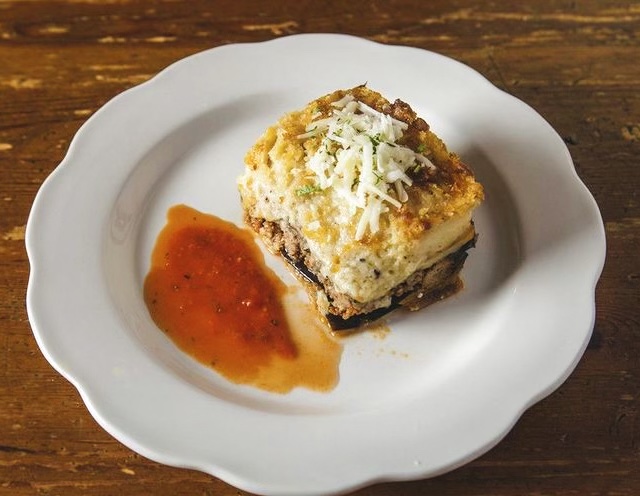 Order Mousaka  food online from Under the Bridge store, New York on bringmethat.com
