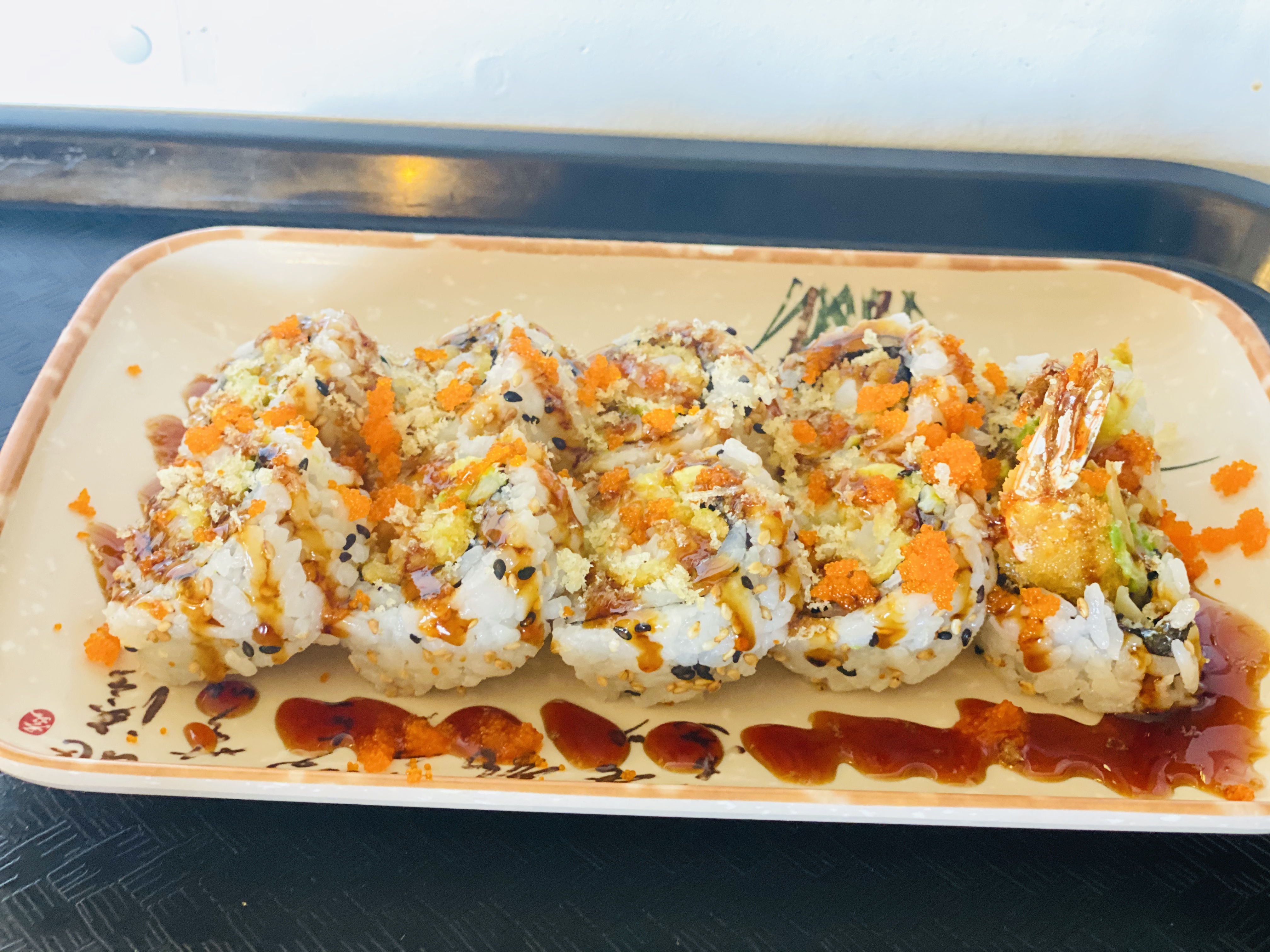 Order 90. Shrimp Tempura Roll 虾天妇罗卷 food online from Tengu Sushi store, Newport on bringmethat.com
