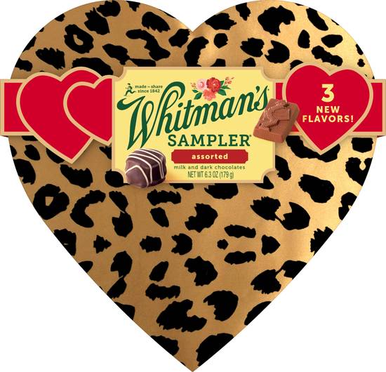 Order Whitman's Sampler Valentine's Day Cheetah Heart Assorted Milk Chocolate & Dark Chocolate Gift Box, 6.25 o food online from CVS store, GASTONIA on bringmethat.com