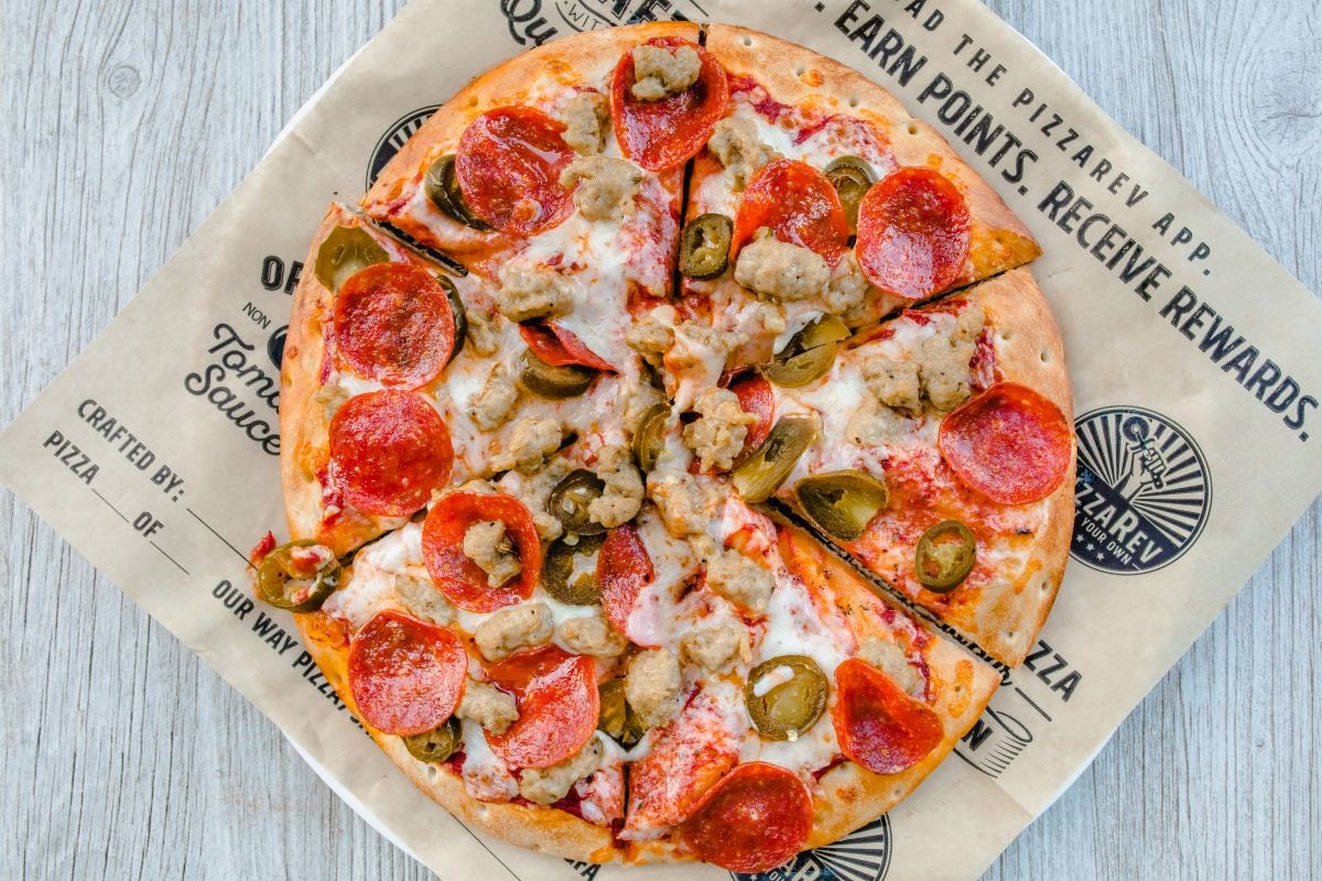 Order 16" Meat & Peppers food online from Pizzarev store, Corona on bringmethat.com