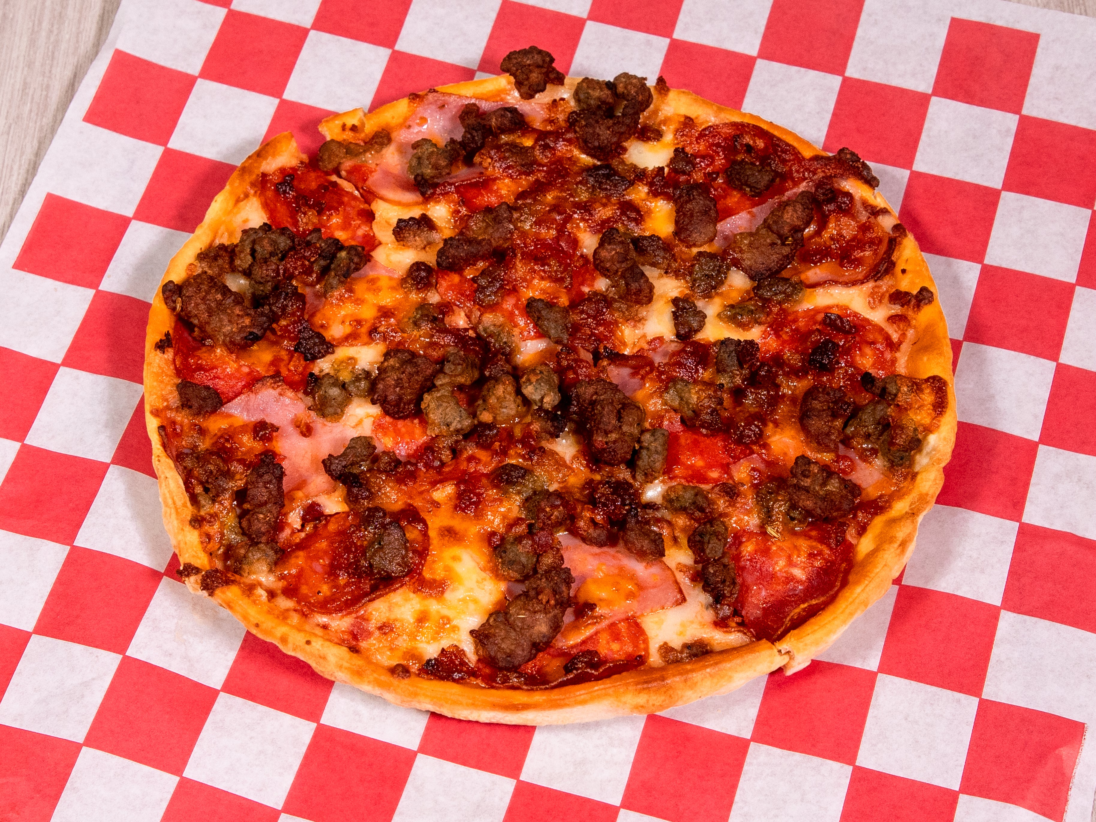 Order Meaty Max Pizza food online from Pizza Inn Express store, Tomball on bringmethat.com