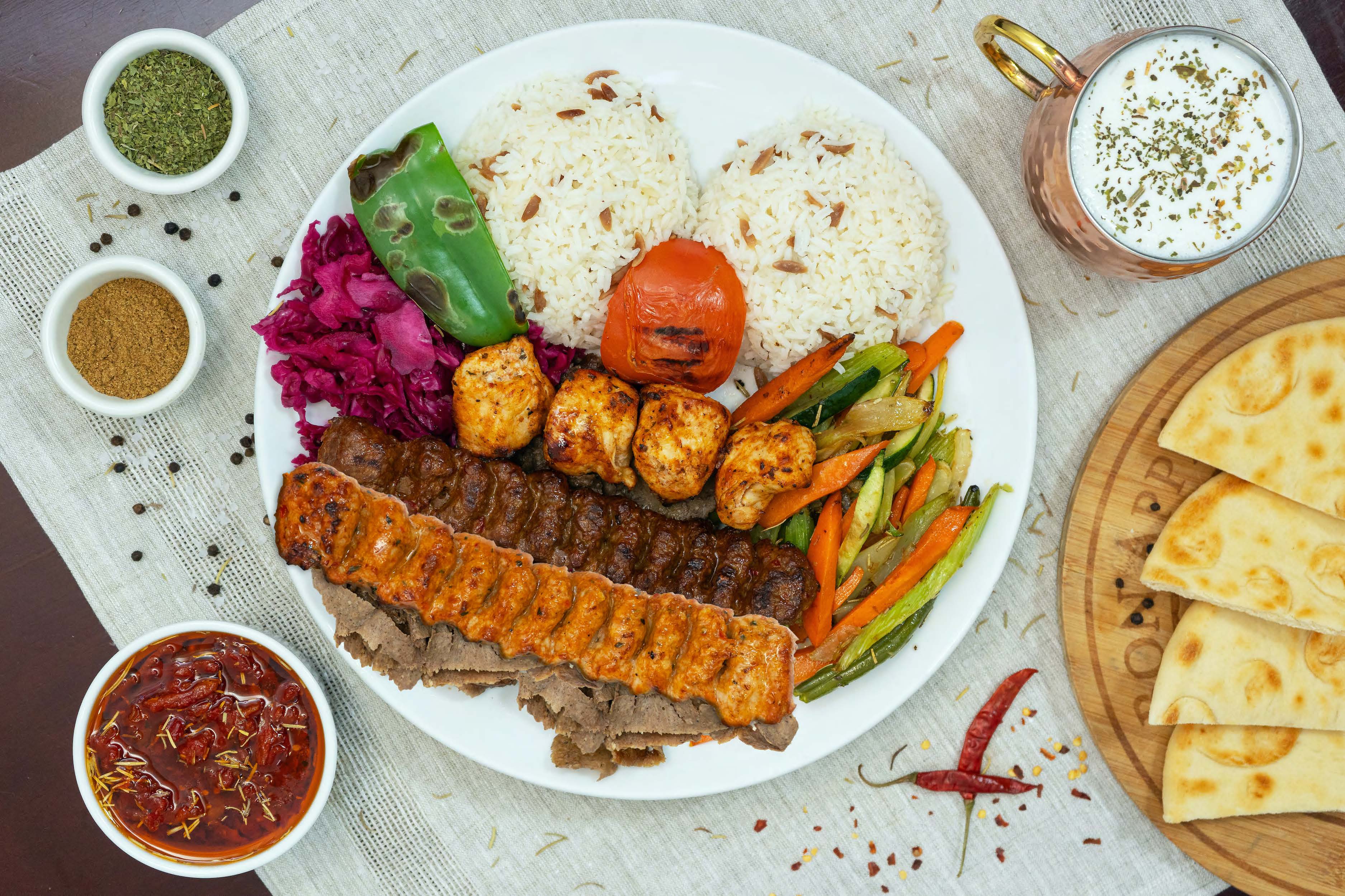 Order Mixed Grill Kebab (For 2 People) food online from Istanbul Grill California store, Fountain Valley on bringmethat.com