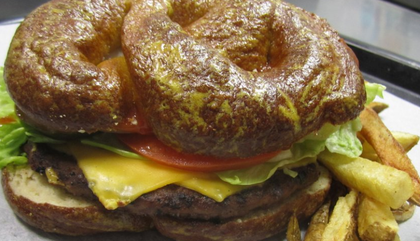 Order Pretzel Burger food online from Olde Salem Cafe store, Hanover Park on bringmethat.com