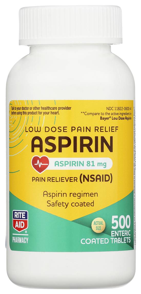 Order Rite Aid Aspirin Low Dose 81mg (500 ct) food online from Rite Aid store, Cortland on bringmethat.com