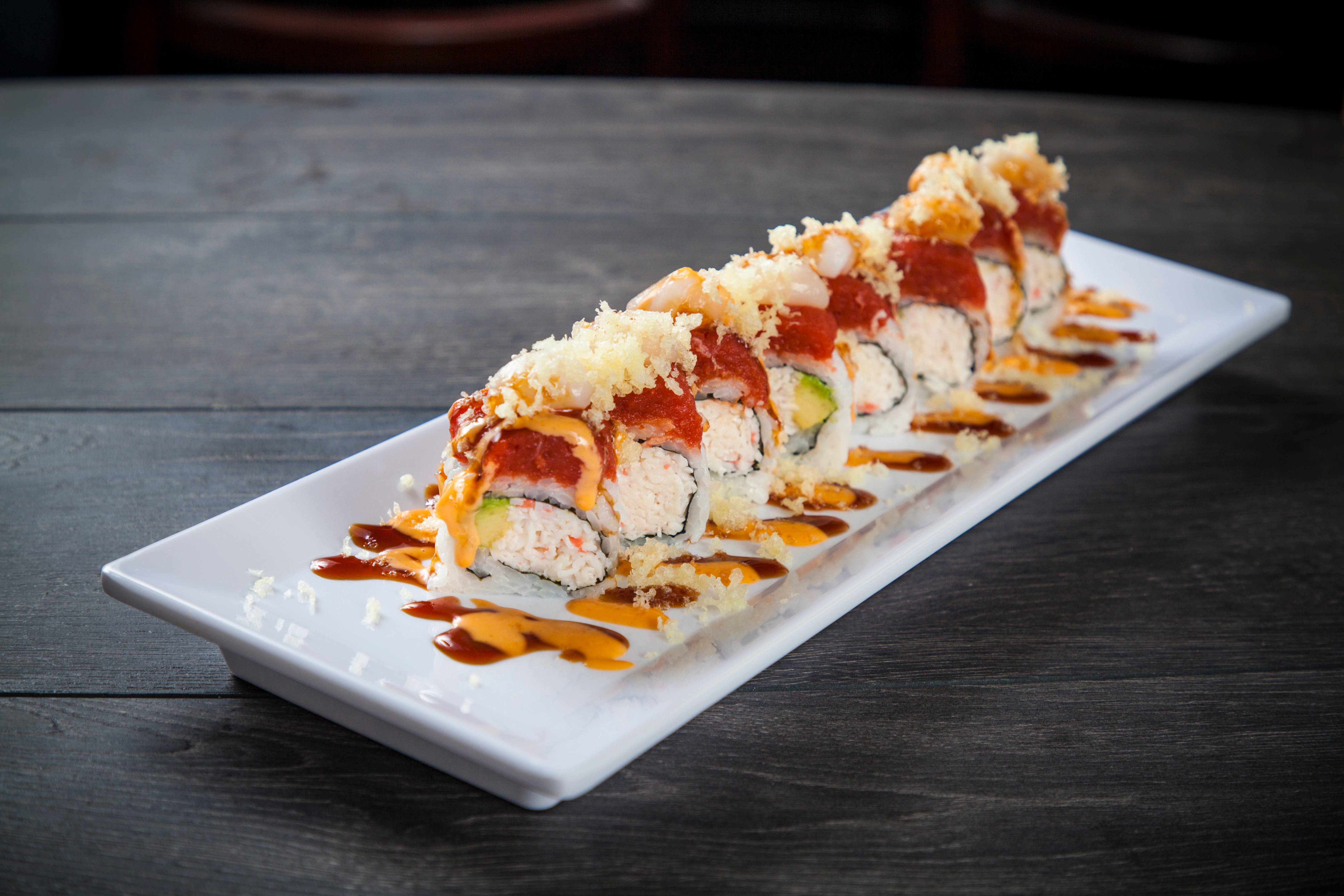Order Fire Cracker Roll food online from Ozen Sushi store, Cypress on bringmethat.com