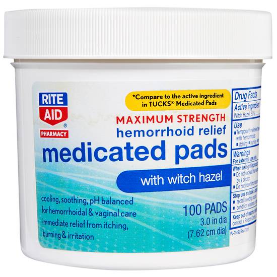 Order Rite Aid Medicated Hemorrhoid Relief Witch Hazel Pads (100 ct) food online from Rite Aid store, Mount Vernon on bringmethat.com