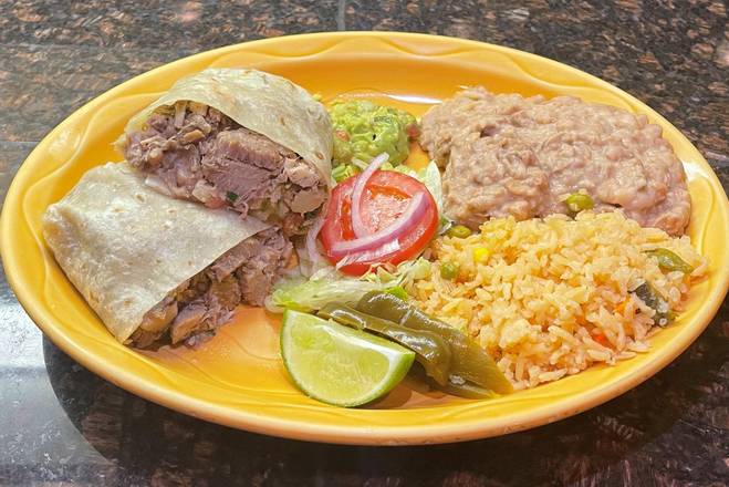 Order (COMBINACION) De Burrito with rice and beans  food online from El Michoacano store, Hollister on bringmethat.com