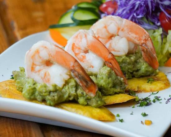 Order Topped with Guacamole and Shrimps (Palomita de Mi Tierra Fried Plantain) food online from Mi Casa Restaurant store, Utica on bringmethat.com