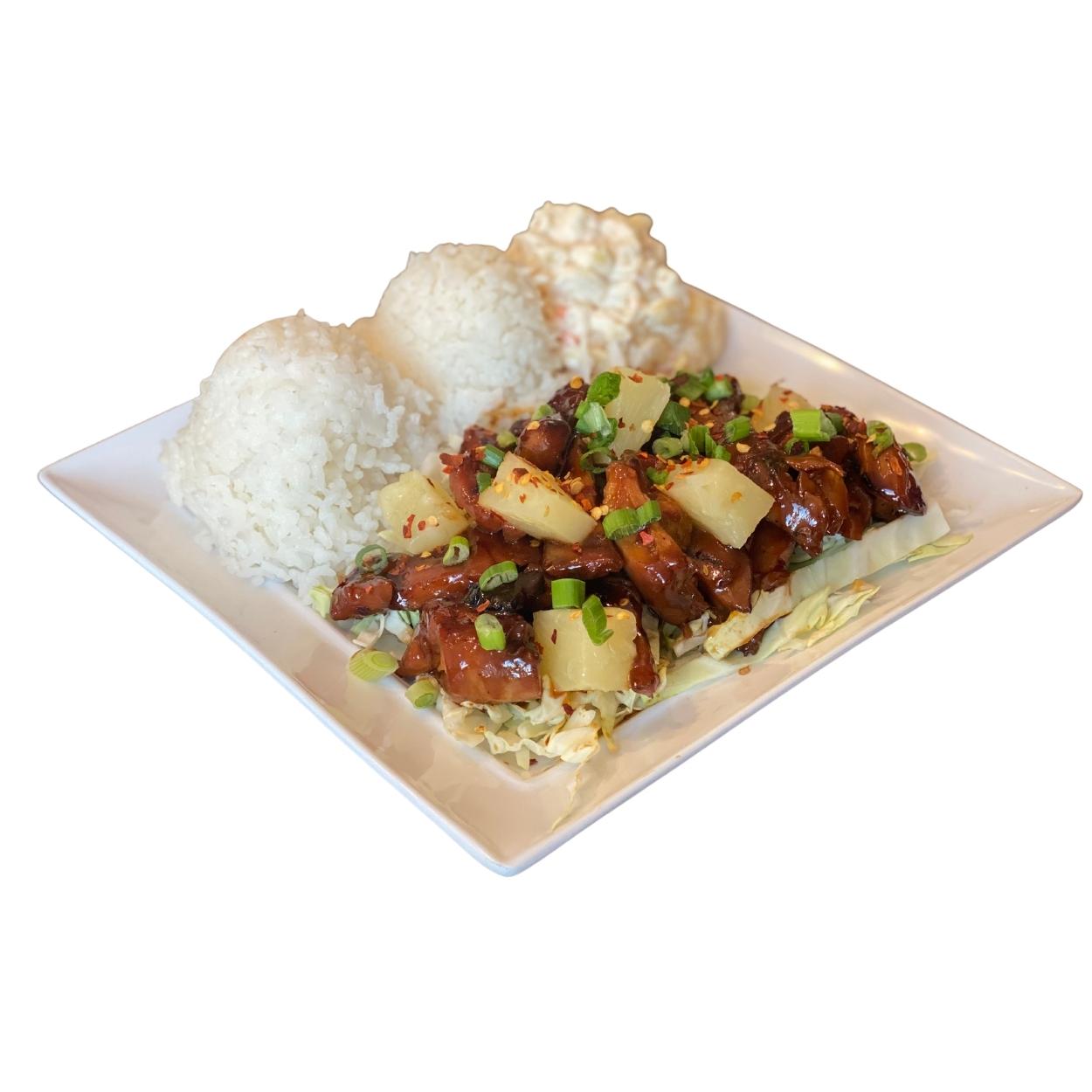 Order Regular Pineapple Chicken Plate food online from L&L Hawaiian Bbq store, Santee on bringmethat.com