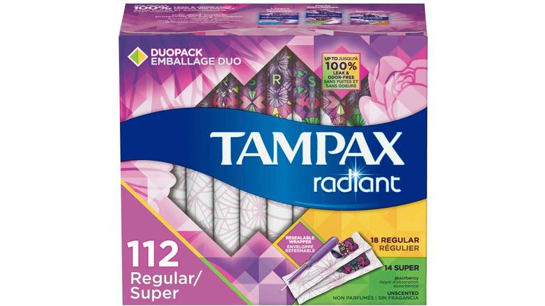 Order Tampax Radiant Plastic Tampons, Regular food online from Exxon Constant Friendship store, Abingdon on bringmethat.com