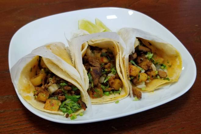 Order 3 TACOS Al Pastor (Roast Pork with Pineapple) food online from Cinco de mayo authentic mexican cuisine store, New York on bringmethat.com