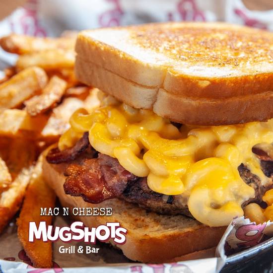 Order MAC AND CHEESE BURGER food online from Mugshots Grill & Bar store, Starkville on bringmethat.com
