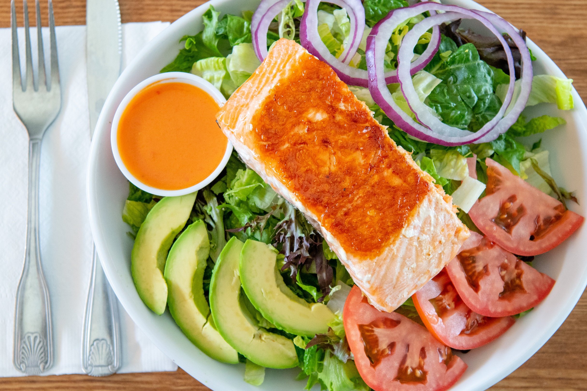 Order Grilled Salmon Salad food online from Versailles Restaurant store, Encino on bringmethat.com