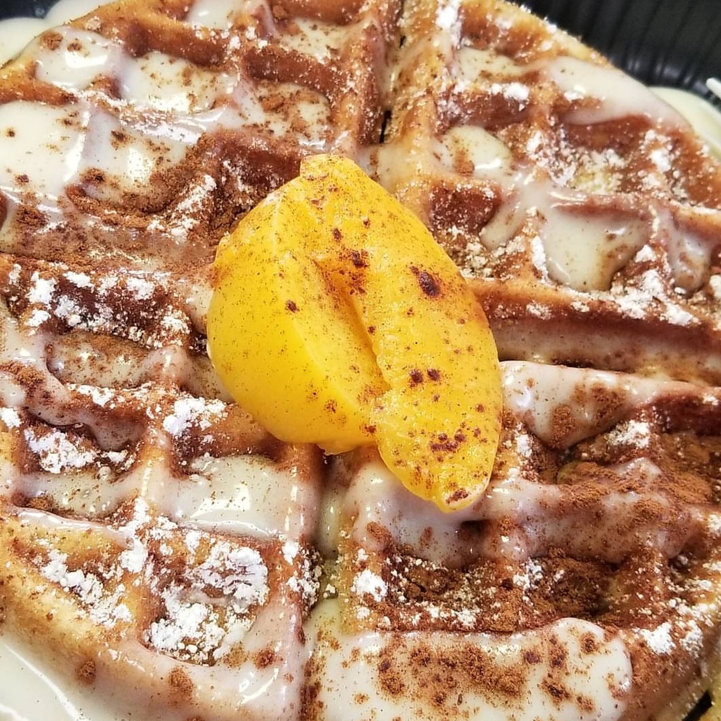 Order Peach Cobbler Waffle Only food online from Cuzzo's Cuisine store, Charlotte on bringmethat.com