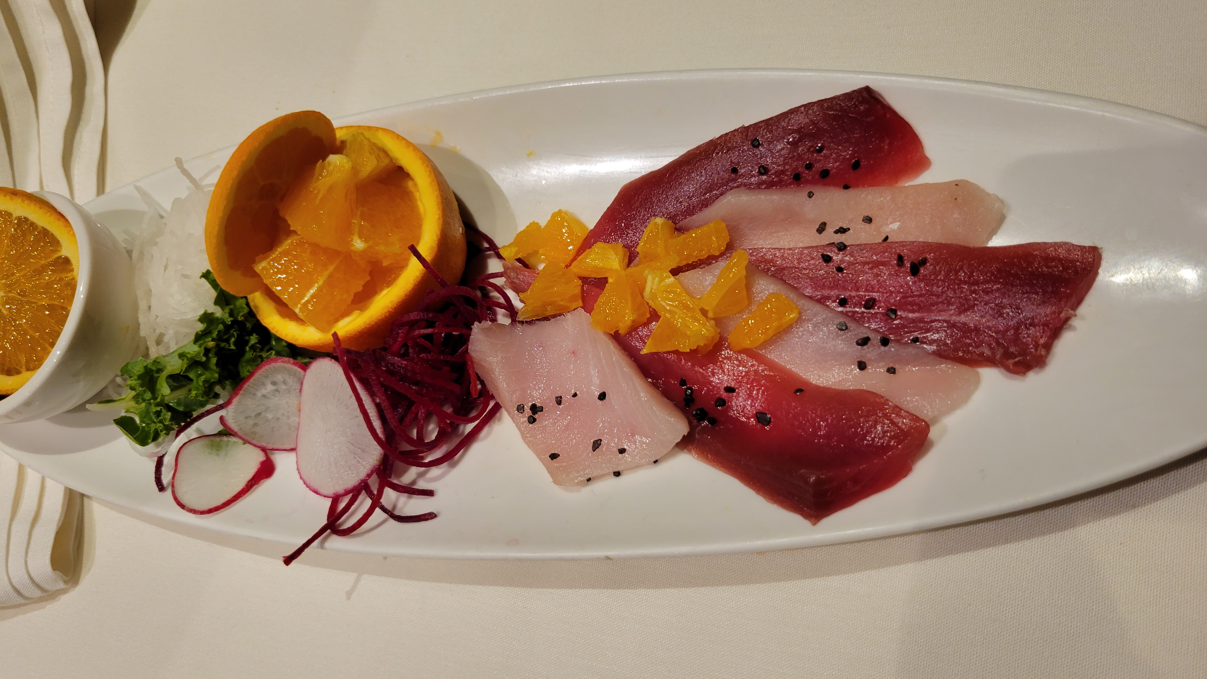 Order Tuna Hamachi Orange Oil food online from Starfish Restaurant store, Atlanta on bringmethat.com