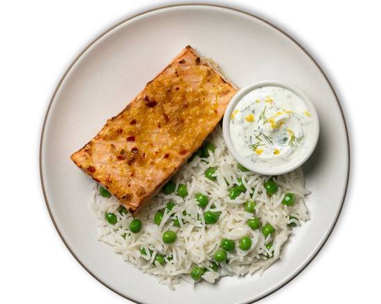 Order Lemon-Roasted Salmon with Basmati Rice and Dill Cream Sauce food online from Snap Kitchen store, Dallas on bringmethat.com