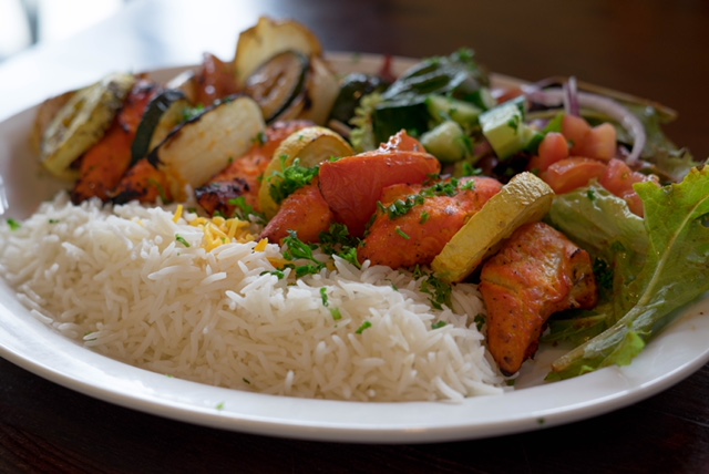 Order Chicken Kabob Plate food online from Off The Boat Fish Grill store, Tustin on bringmethat.com