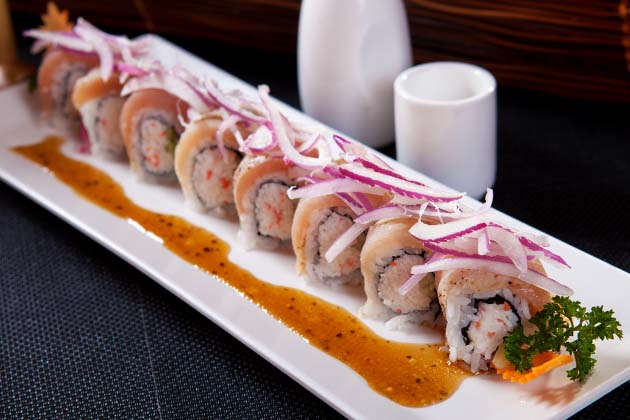 Order F-5. Albacore Tataki Roll food online from Crazy Rock'n Sushi store, Irvine on bringmethat.com