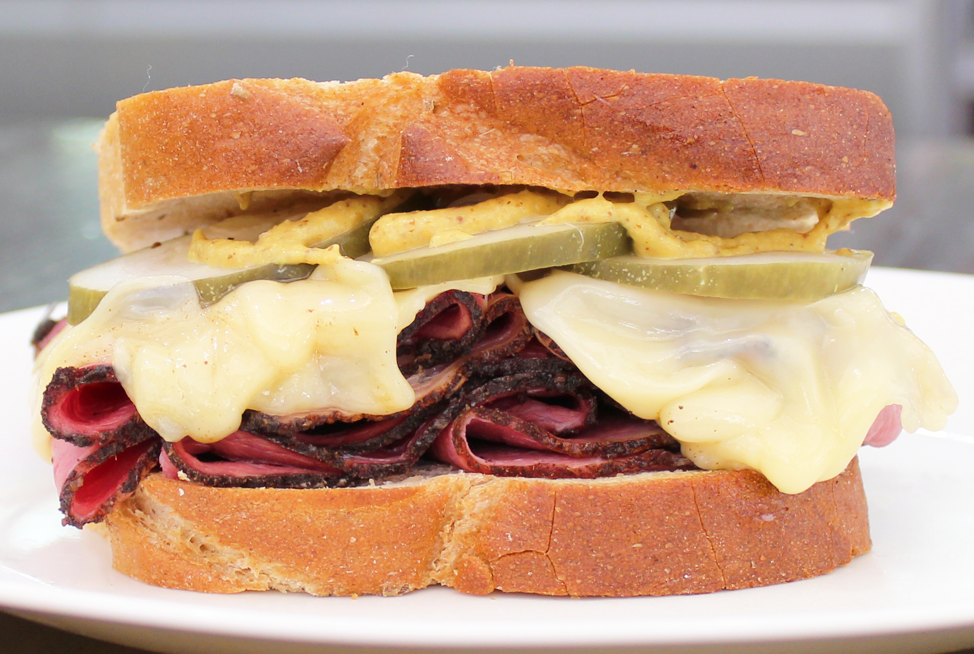 Order M4. Pastrami and Swiss Sandwich food online from Green Cafe store, New York on bringmethat.com