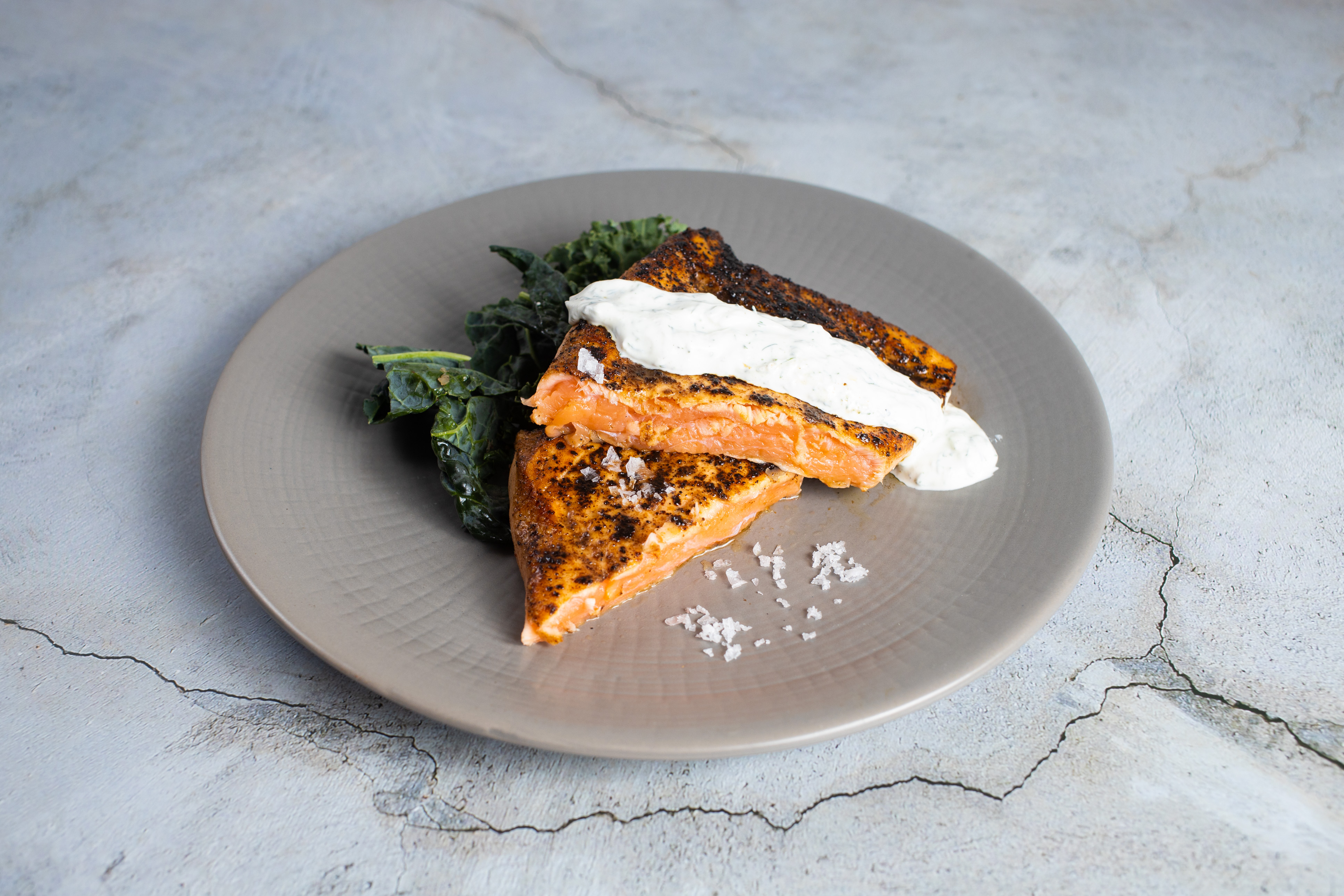 Order A Cream of Passion (Pan Seared Salmon with Dill Sour Cream) food online from Ketosis store, San Francisco on bringmethat.com